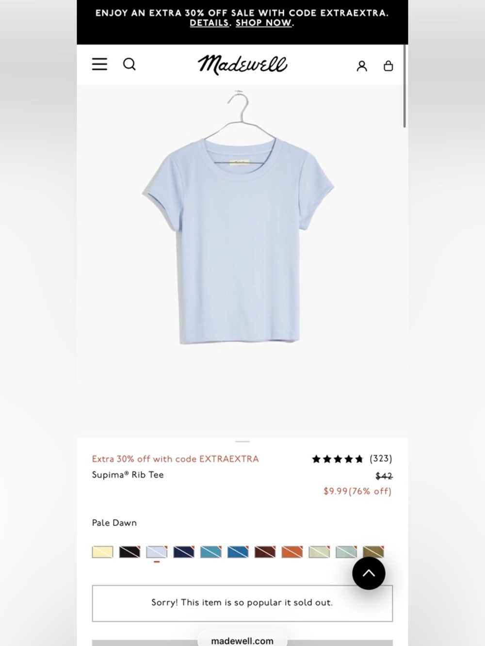 Madewell Supima Rib Tee Pale Dawn Large